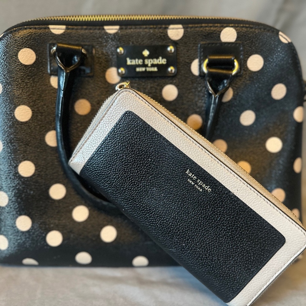 Adorable polka dot Kate spade satchel and coordinating wallet
